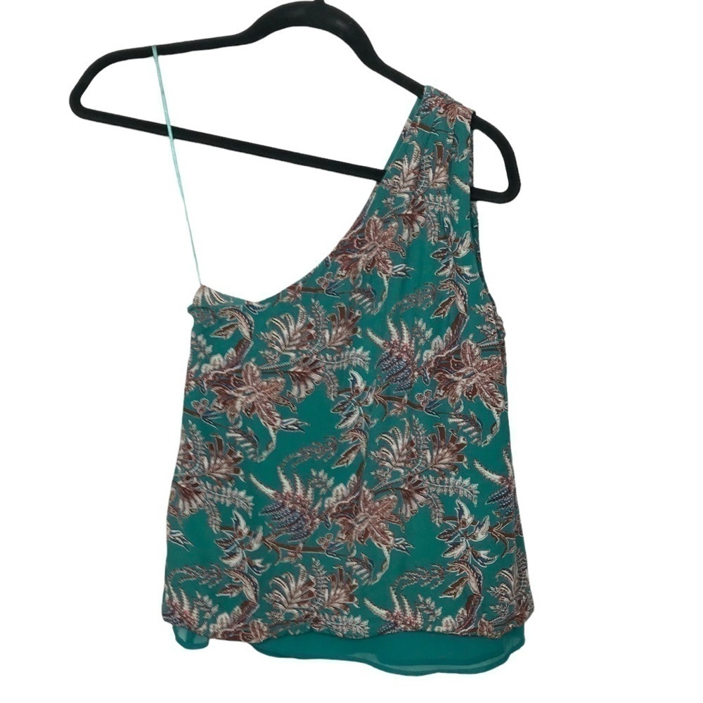 Ann Taylor Loft Petites Teal Floral One Shoulder Top XXSP